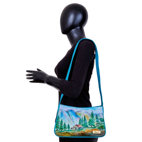 Hand-Painted Leather Mountain Artwork Women's Shoulder Sling Bag - Picture 7 of 7